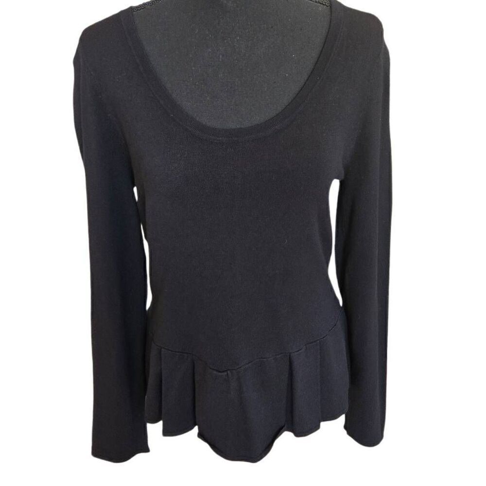 Central Park West Womens Black Long Sleeve Scoop Neck Peplum Top Medium